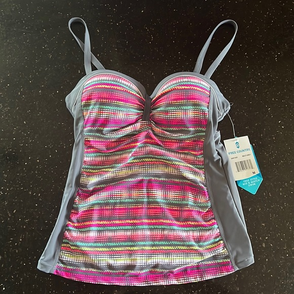 FREE COUNTRY Sun Rays Side Panel Bandeaux Tankini Swim Top Size M NWT - Picture 1 of 4